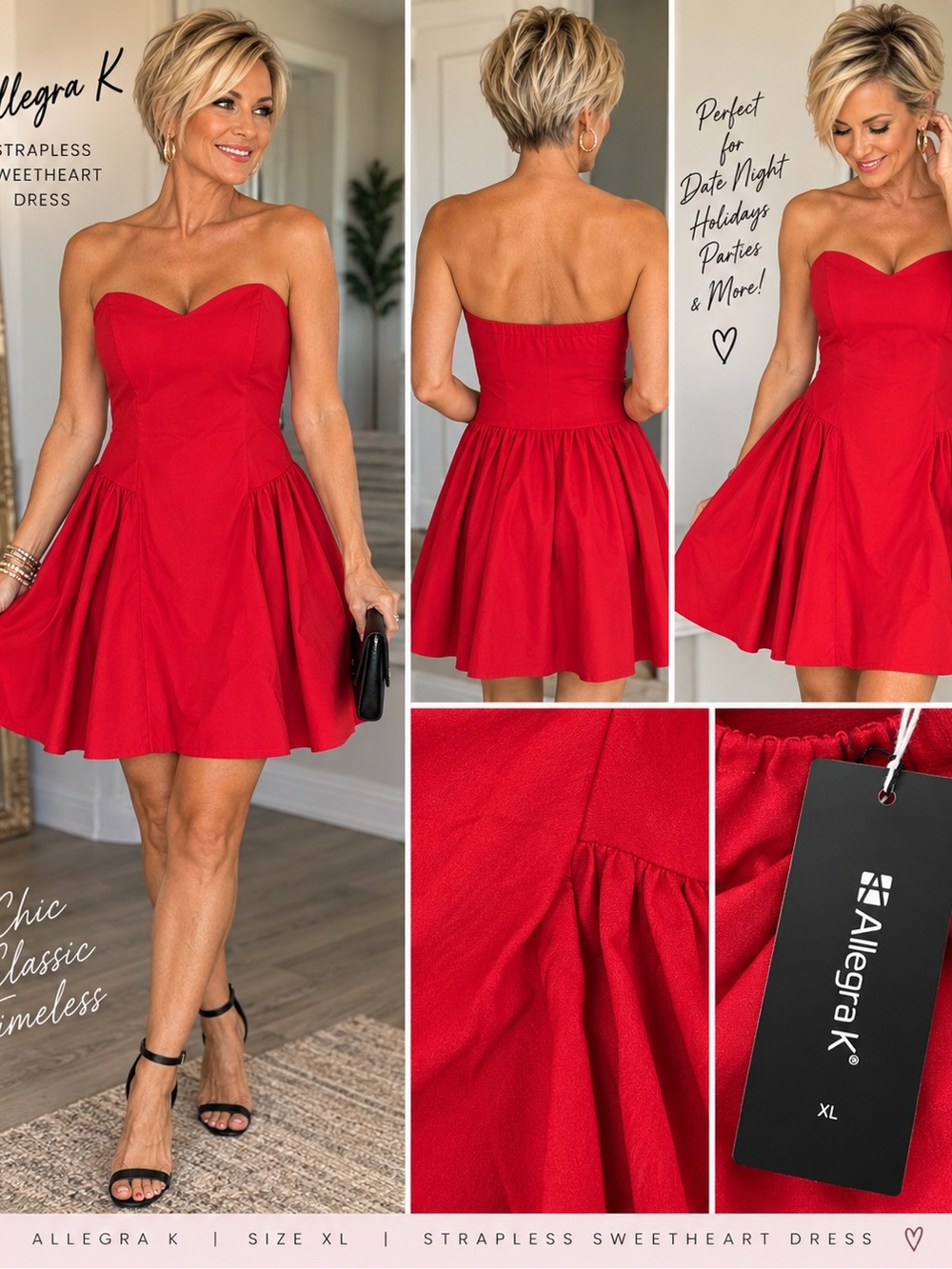 Allegra K Strapless Sweetheart Dress in Red